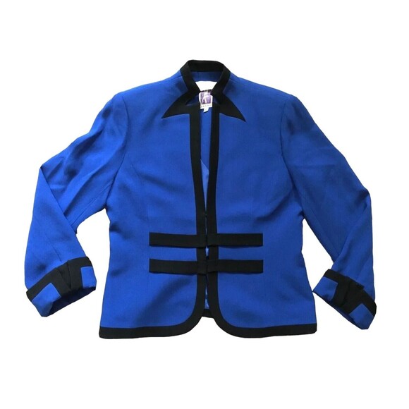Vintage Zelda Womens Contrast Trim Tailored Blazer Jacket Blue Black 12 Large L - Picture 2 of 13
